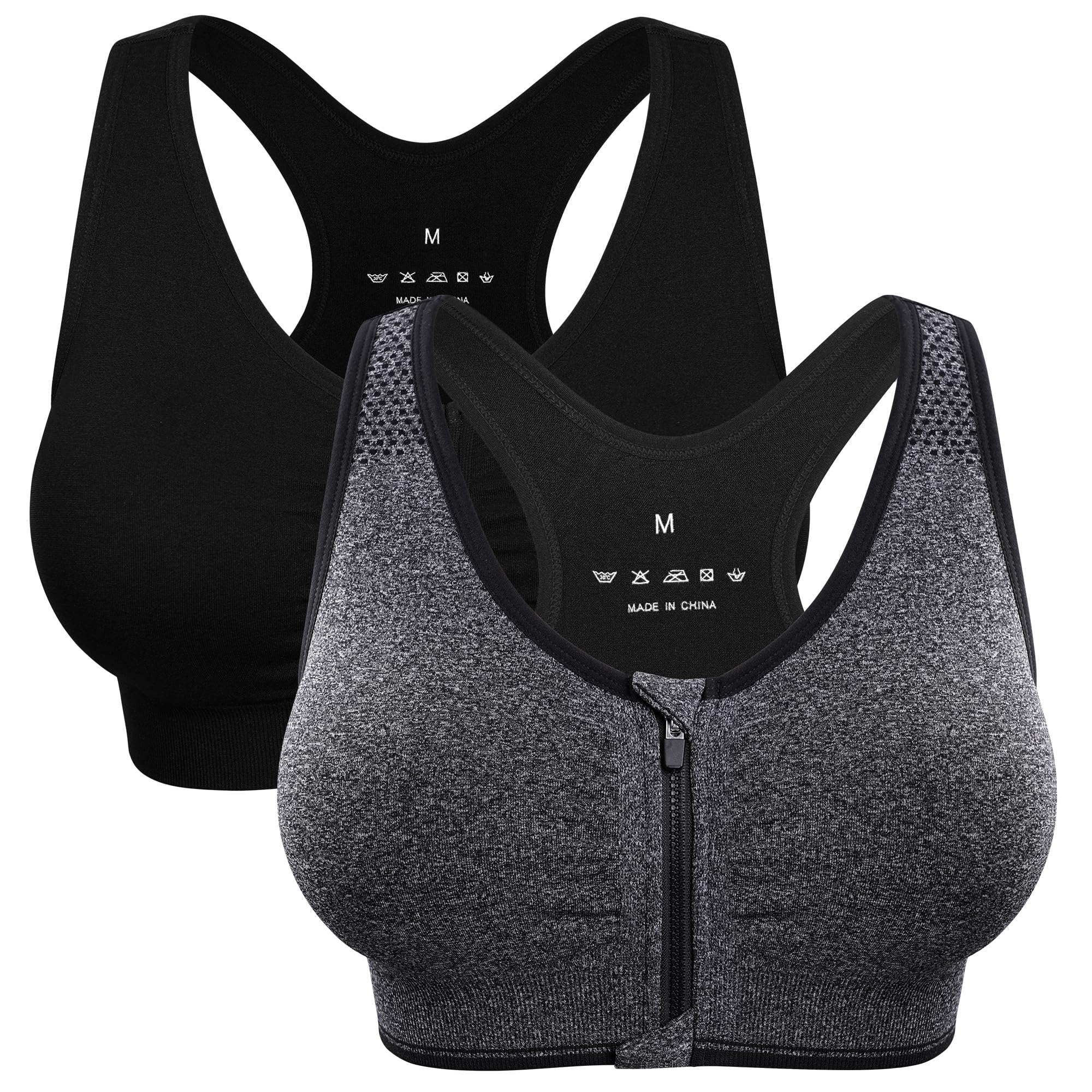 Women's Wireless Zip-Front Sports Bra for Workout Support
