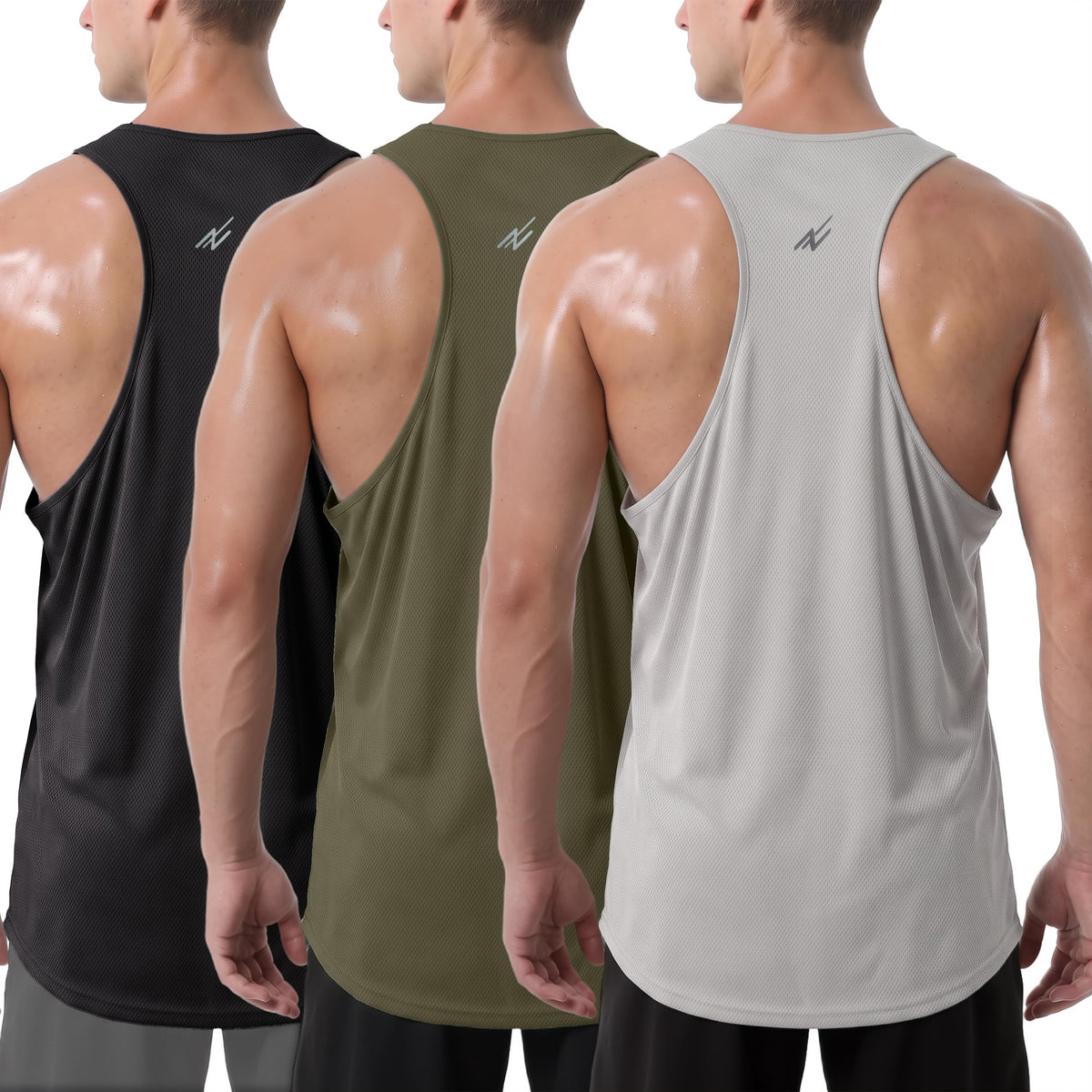 3 Pack Breathable Mesh Mens Tank Top Y-Back Workout Muscle Shirts for Gym