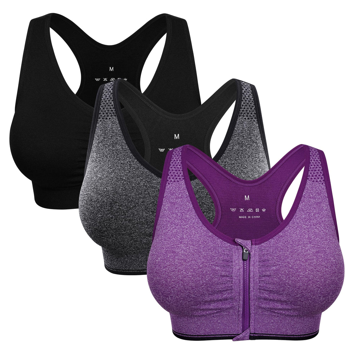 Women's Wireless Zip-Front Sports Bra for Workout Support